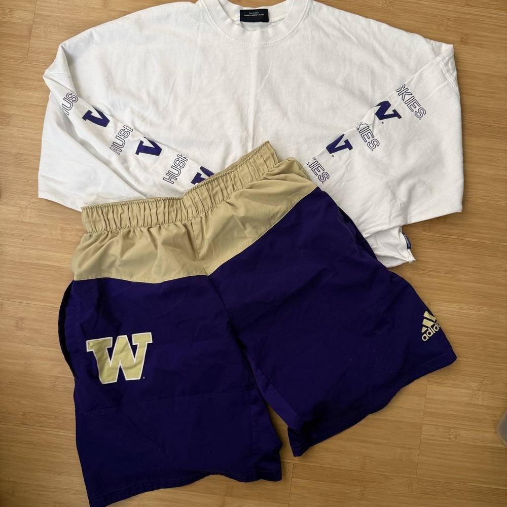 Sporty UW Washington Lounge Set Women Spirit Jersey Crop Top Adidas Shorts S/M